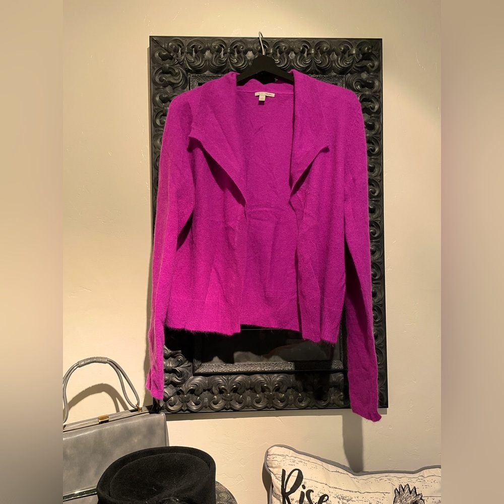 Fuschia open front cardigan sweater, 34% Angora …feels like Cashmere